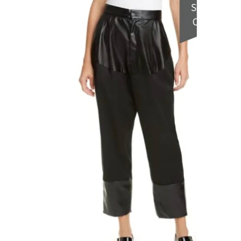 Rachel Comey Dandy Pants Faux Leather Wool Pleated Crop Black Sz 10